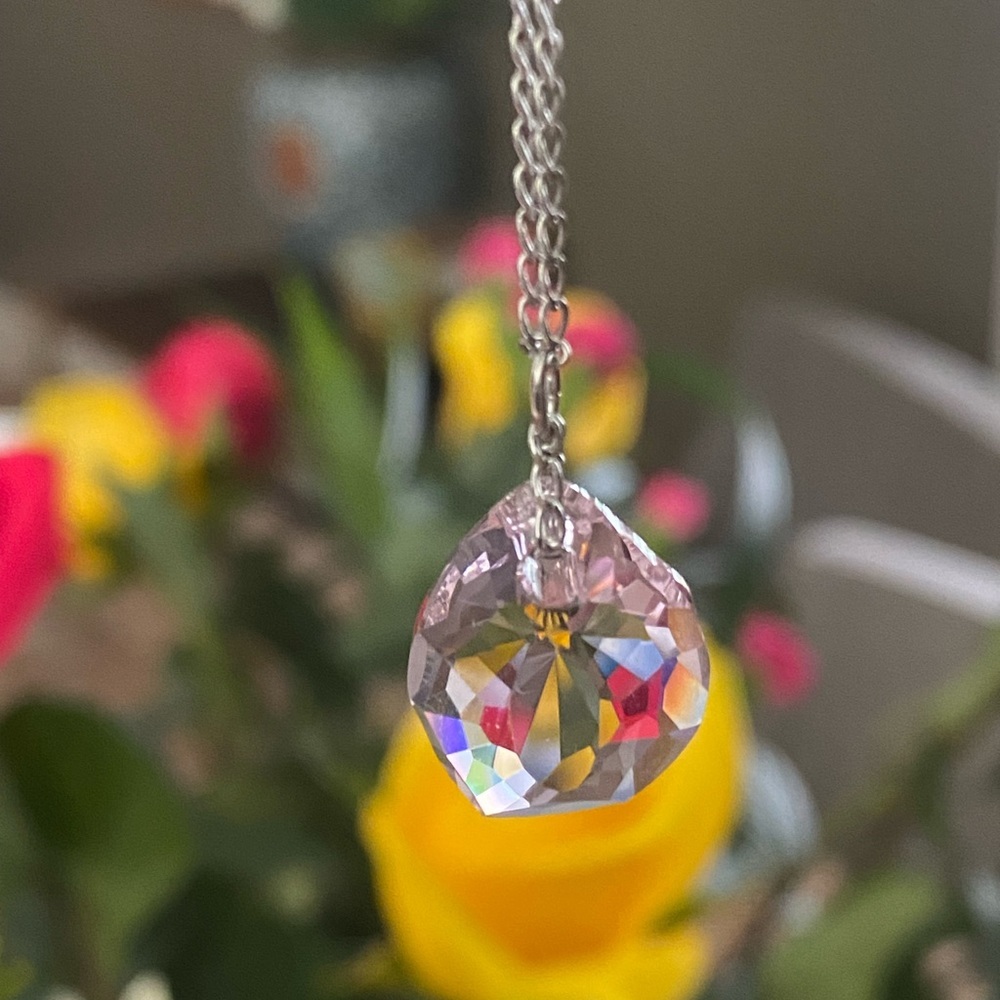 SWAROVSKI pink crystal necklace with silver tone chain